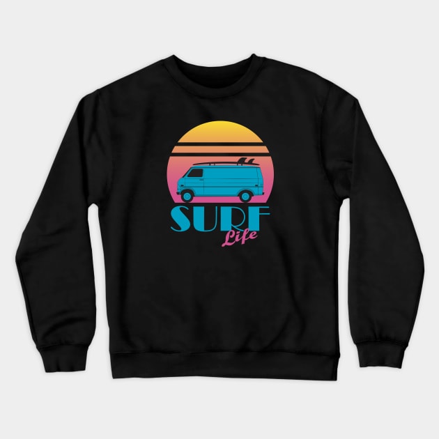 Surf Life, Retro 80s Illustration Crewneck Sweatshirt by Thespot